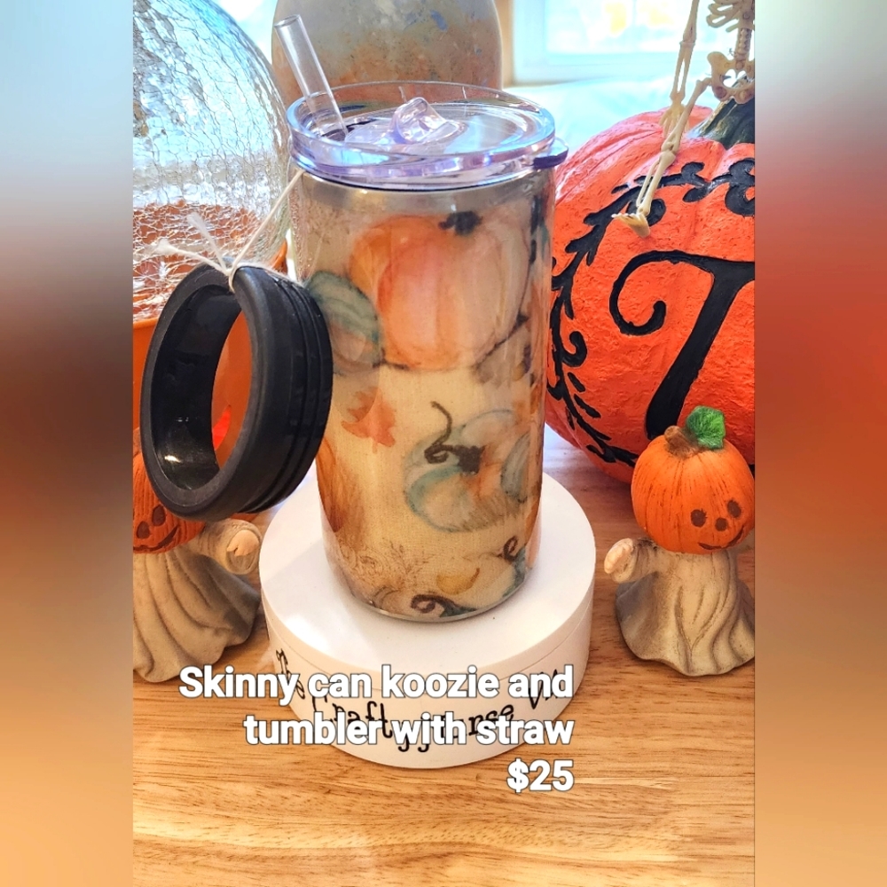 Handmade skinny can koozie & cup combo